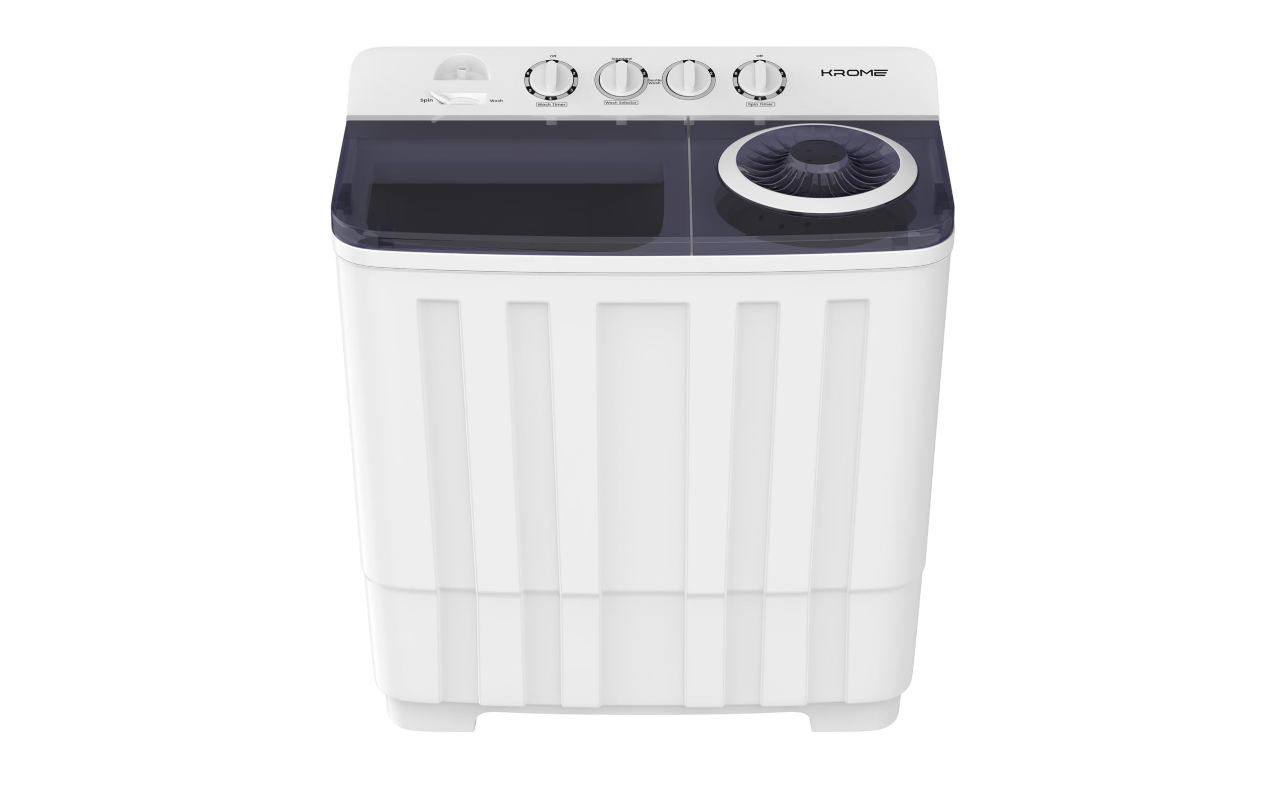 KROME 20KG Twin Tub Semi-Automatic Washing Machine, Mechanical Wash Timer, Intuitive Control, Durable Aluminium Spin Motor, 480W Wash & 200W Spin Input Power, White,KR-WSA200K