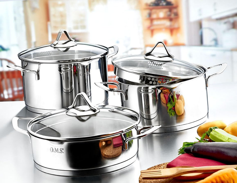 OMS COLLECTION 10PCS STAINLESS STEEL COOKWARE SET- MADE IN TURKEY, 1057