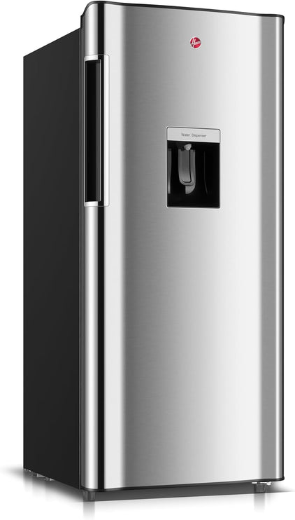 Hoover 195L Single Door Refrigerator With Water dispenser, Curved door design, Chiller Compartment, LED Lighting, Glass Shelves  HSD-K195-S