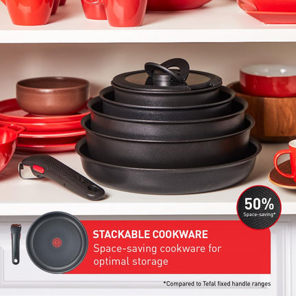 Tefal Cooking Set, Ingenio Easy On 7-piece Stackable cookware set with a removable handle, Non-Stick Coating, Heat Indicator, Diffusion Base, Healthy Cooking, Safe Cookware, Made in France, L1599602