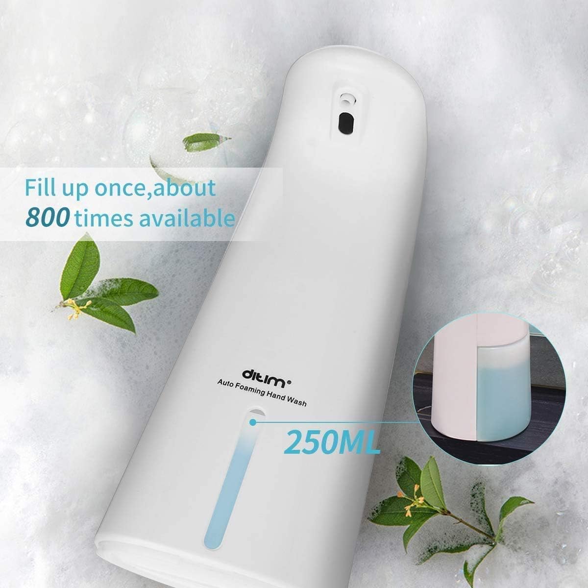 Touchless Liquid Soap Dispenser, with Sensor Liquid Dispenser, Automatic Pump and 250ml Bottle, No-touch Auto Foaming Dispenser for Hand Washing Bathroom Kitchen Hotel Office Use