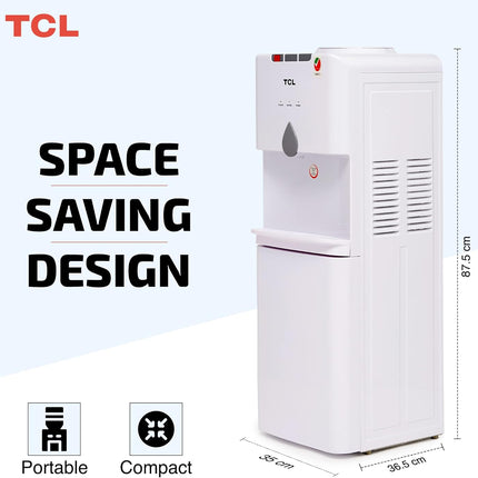 Tcl Water Dispenser, Top Loading, Hot, Cold & Normal Water Temperature, Best For Home, Kitchen, Office & Pantry, Compact Size, 3 Taps/Faucet, Child Safety Lock, White Colour, Ty-Lwyr19W