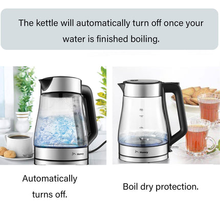 Homey Electric Glass Kettle 1.7L Capacity 1850-2200W Fast Boiling, Boil Dry Protection, Auto shut-off, LED Indicator, 1 year manufacturer warranty