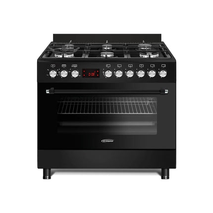 General Gold 6 Burner Gas Cooking Range 90x60 cm, Freestanding Cooker Italian Parts, Gas Oven Grill with Triple Glass Door, Dual Wok Burners, Cast Iron Pan Support, Rotisserie, Heavy Duty Stove