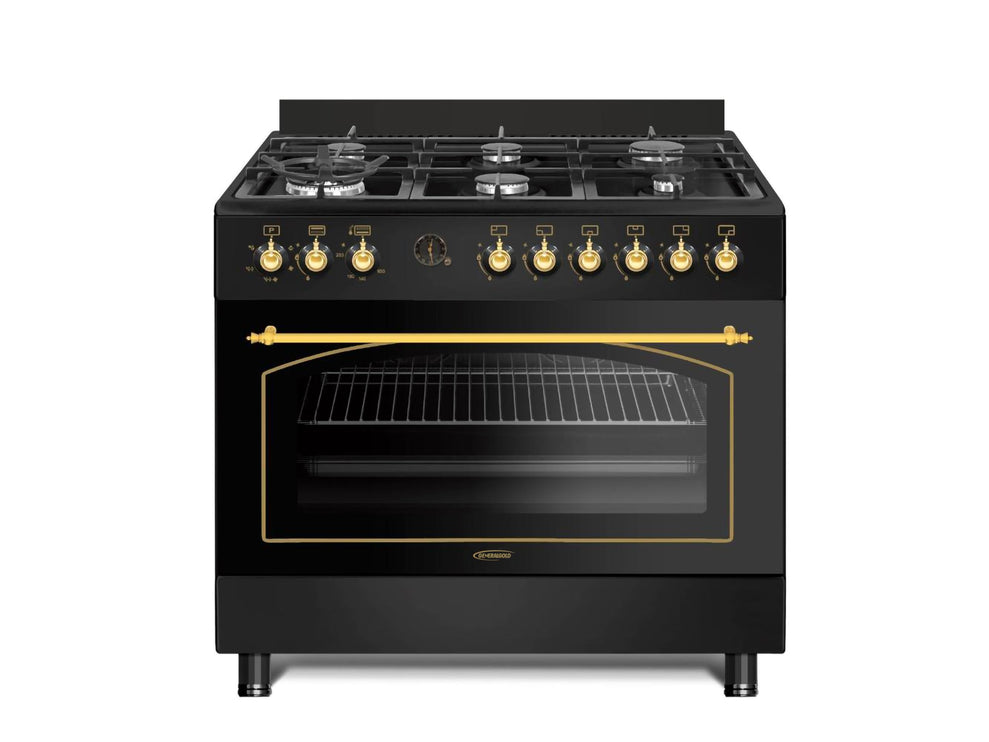 General Gold 90x60 cm Freestanding Gas Cooker 6 Burner, Dual Wok, Automatic Ignition, Gas Oven, Grill with Triple Glass Door, Full FFD Safety, Rotisserie, Cooling Fan, Heavy Duty Cooking Range Stove