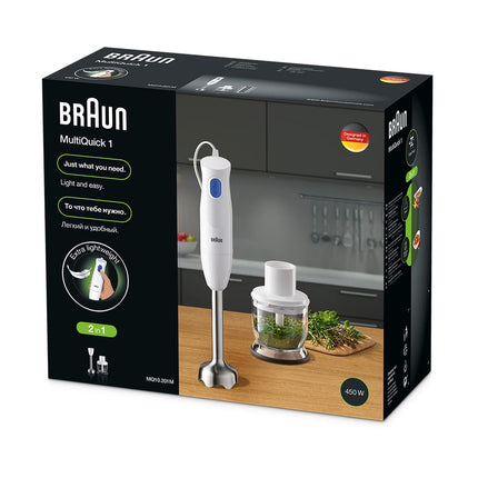 Braun MultiQuick 1 Hand Blender, 450 W, Chopper 350ml, Metal, 1 speed, Lightweight, BPA free, Dishwasher, WHITE - MQ 10.201 M WH