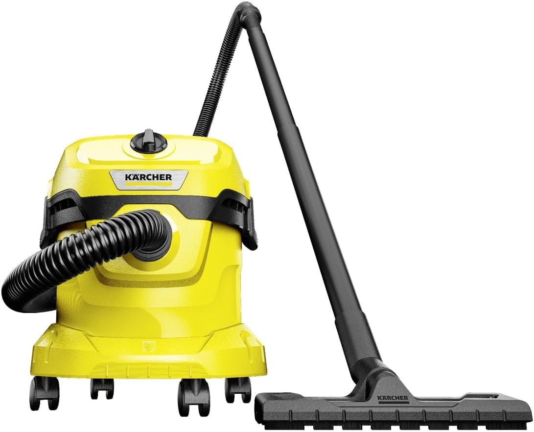 Karcher WD 2Plus V-12/4/18/C Solid-Liquid Extractor Function, 1000 W, Plastic Container: 12 l, Suction Hose: 1.8 m, Cartridge Filter, Floor and Crevice Nozzle 1.628-009.0, V, Yellow