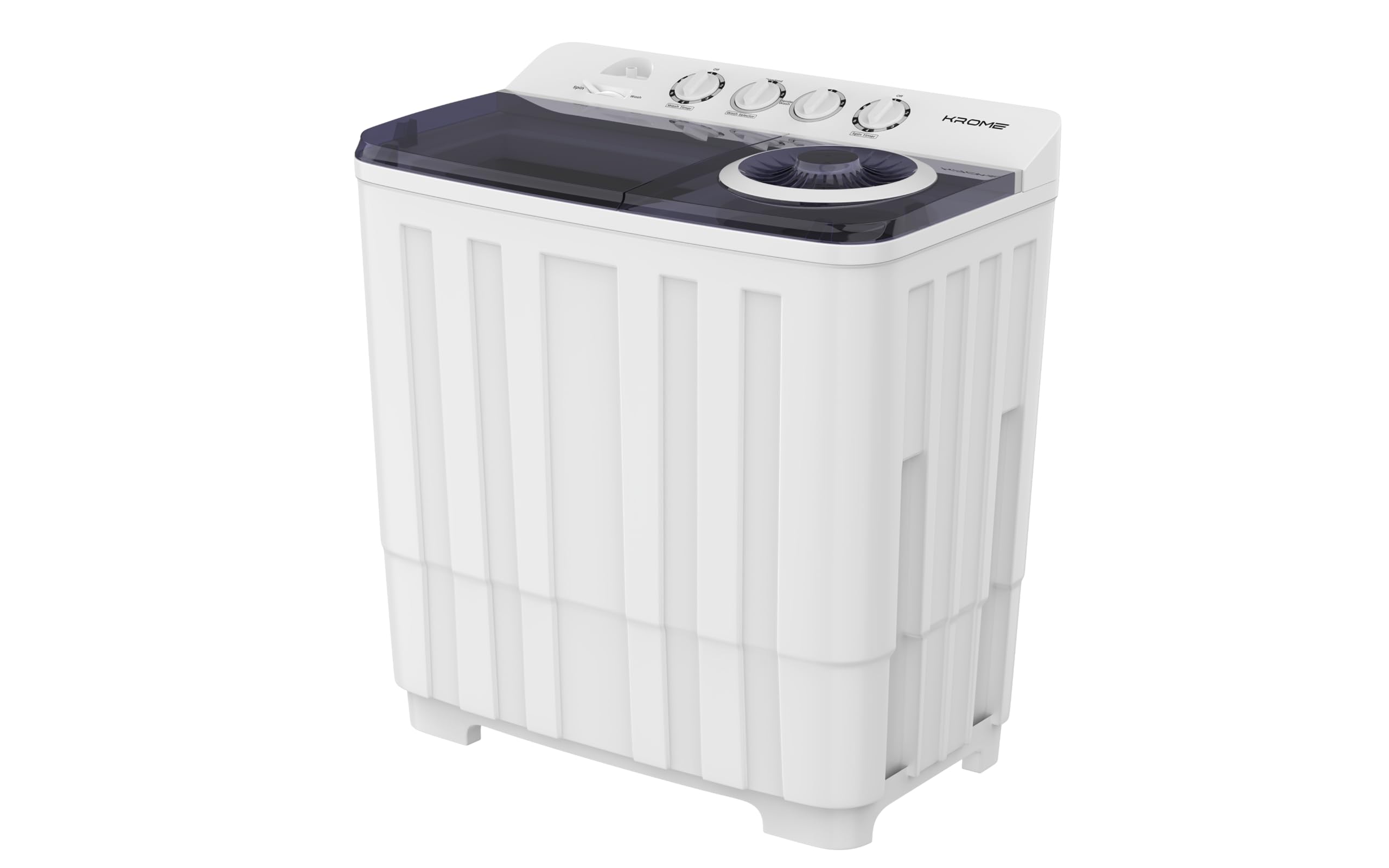 KROME 20KG Twin Tub Semi-Automatic Washing Machine, Mechanical Wash Timer, Intuitive Control, Durable Aluminium Spin Motor, 480W Wash & 200W Spin Input Power, White,KR-WSA200K