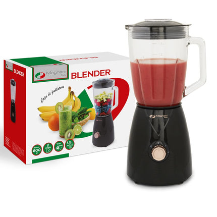 MAGNANI 600W Standmixer mit 1,5l Glasbehälter für Smoothies & Suppen, Elektrischer Mixer Blender aus Edelstahl & Glas, Hochleistungsmixer in Schwarz & Roségold