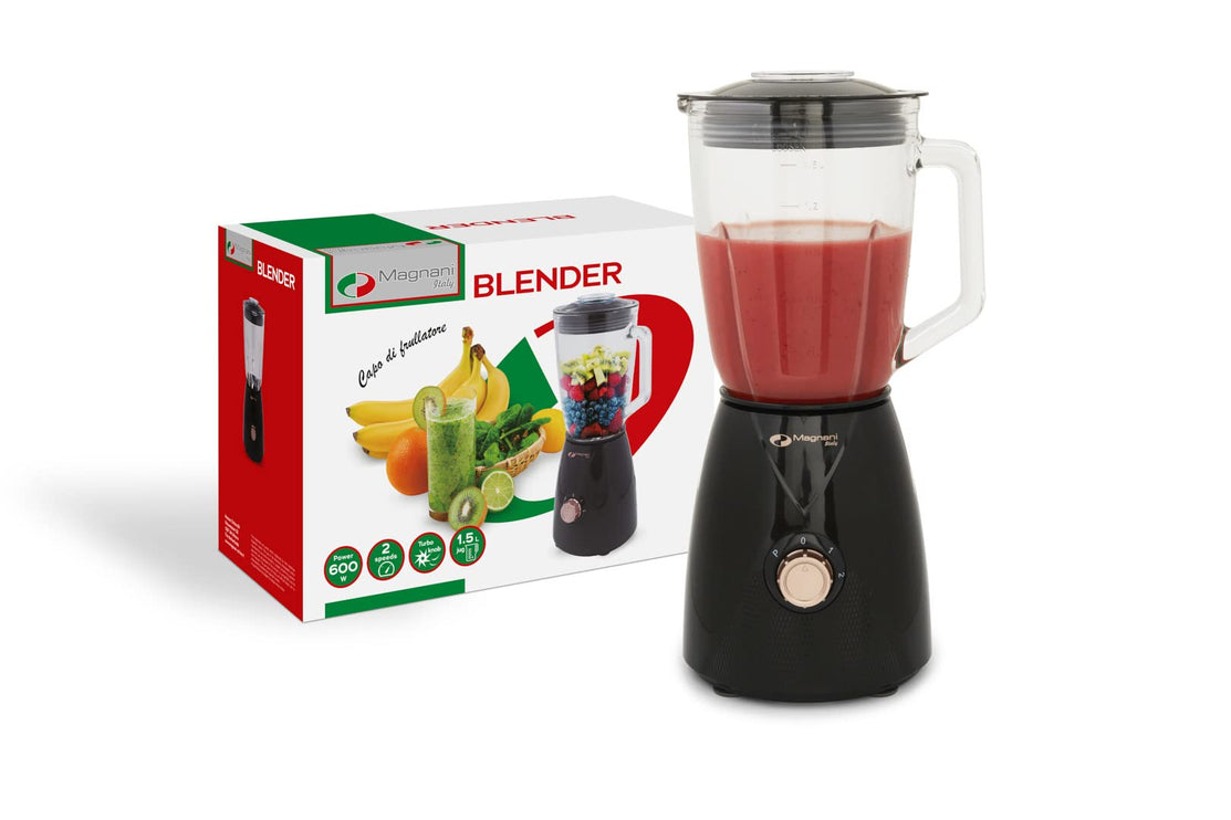 MAGNANI 600W Standmixer mit 1,5l Glasbehälter für Smoothies & Suppen, Elektrischer Mixer Blender aus Edelstahl & Glas, Hochleistungsmixer in Schwarz & Roségold