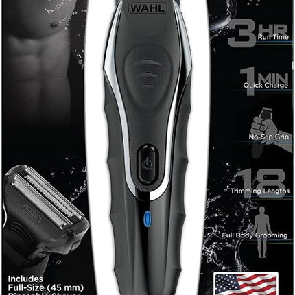 WAHL Aqua Groom Rechargeable Trimmer Kit, Showerproof Lithium Ion Trimmer, Foil Shaver and Detailer, 12 Combs for different beard haircutting lengths, 3 hours Run Time, 09899-027