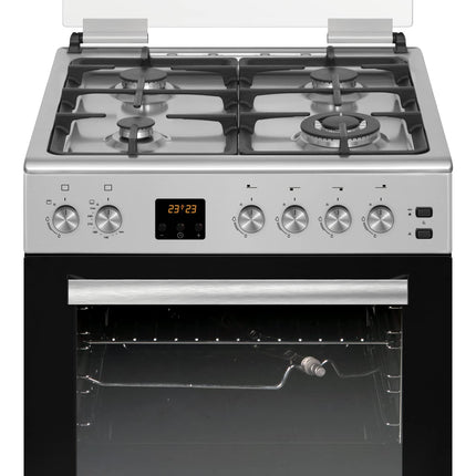 SIMFER SMF6069GCH SS 60x60 Gas Cooker, Gray Ceramic Oven with Catalytic Coating, Convection Fan, Cast Iron Pan Support, 3+1 Wok Burner, Removable Oven Glass, Round Baking Tray