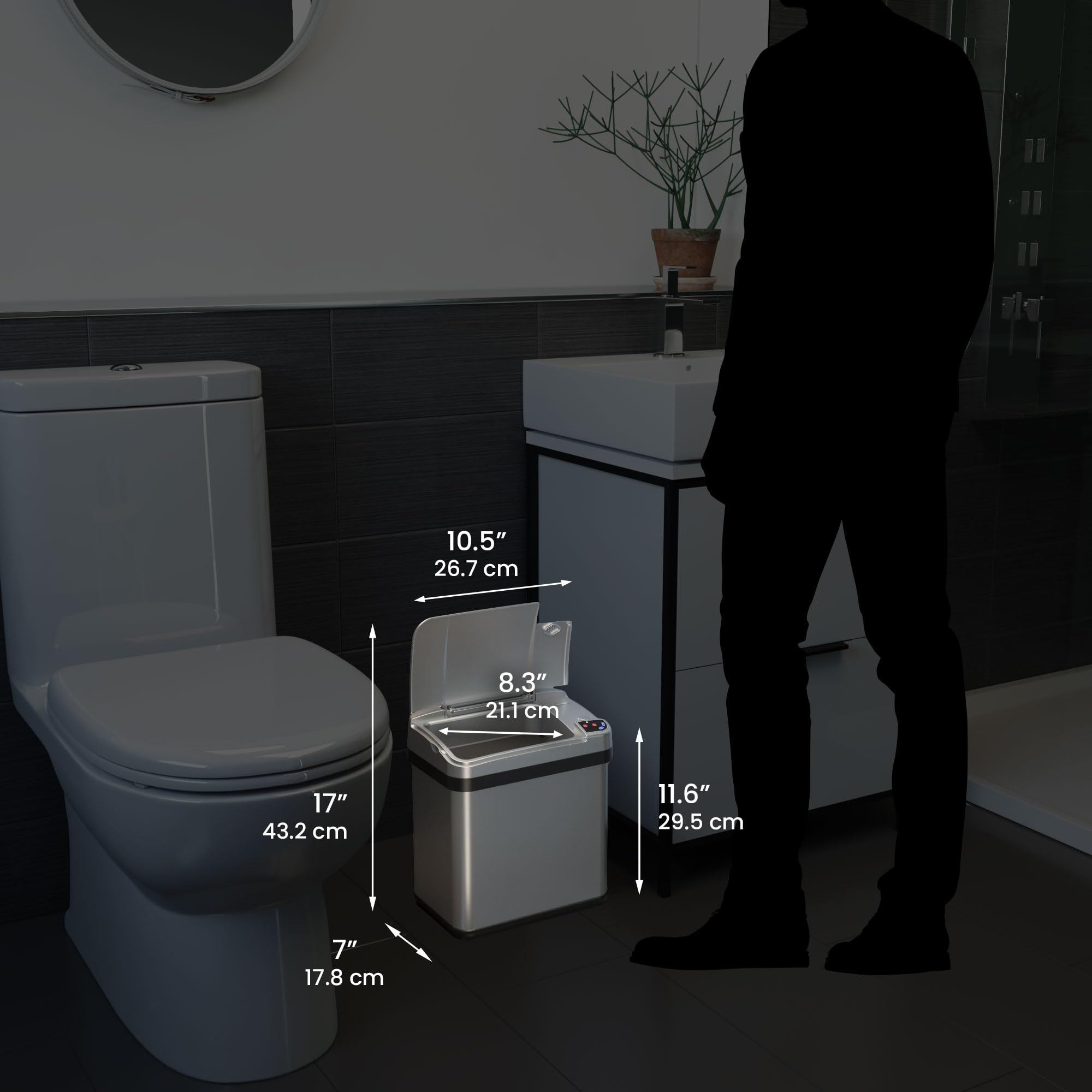 iTouchless 2.5 Gal Sensor Bathroom Trash Can with Lid and Odor Filter, Stainless Steel 10 Liter Small Waste Basket, Includes Air Freshener Fragrance Cartridge, Home Office Bedroom Kitchen Livingroom