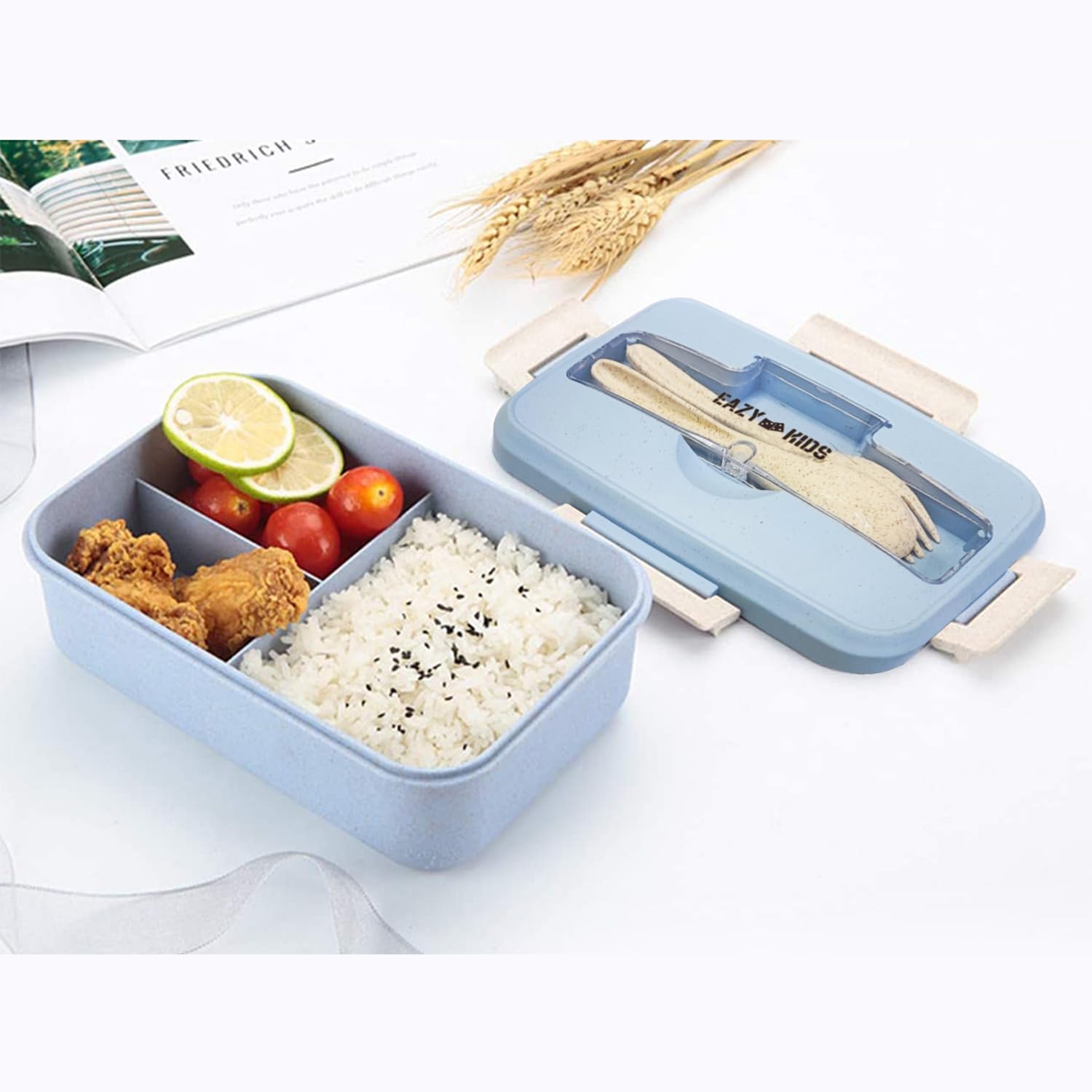 Eazy Kids Wheat Straw Leakproof Eco Bento Lunch Box - Blue (1000ml)