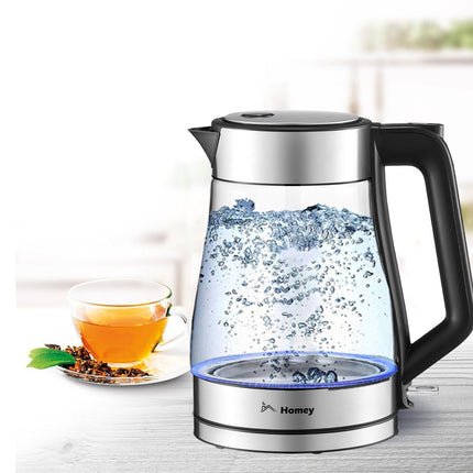 Homey Electric Glass Kettle 1.7L Capacity 1850-2200W Fast Boiling, Boil Dry Protection, Auto shut-off, LED Indicator, 1 year manufacturer warranty