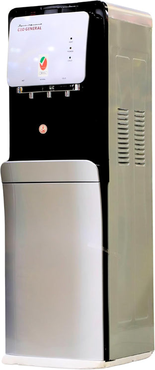 GEO GENERAL GSM-315LB Top Load Water Dispenser, 3 Taps, Hot & Cold, 5 L/hr Hot, 2 L/hr Cold, 550W Heating, 90W Cooling, 640W Total, Black + Silver