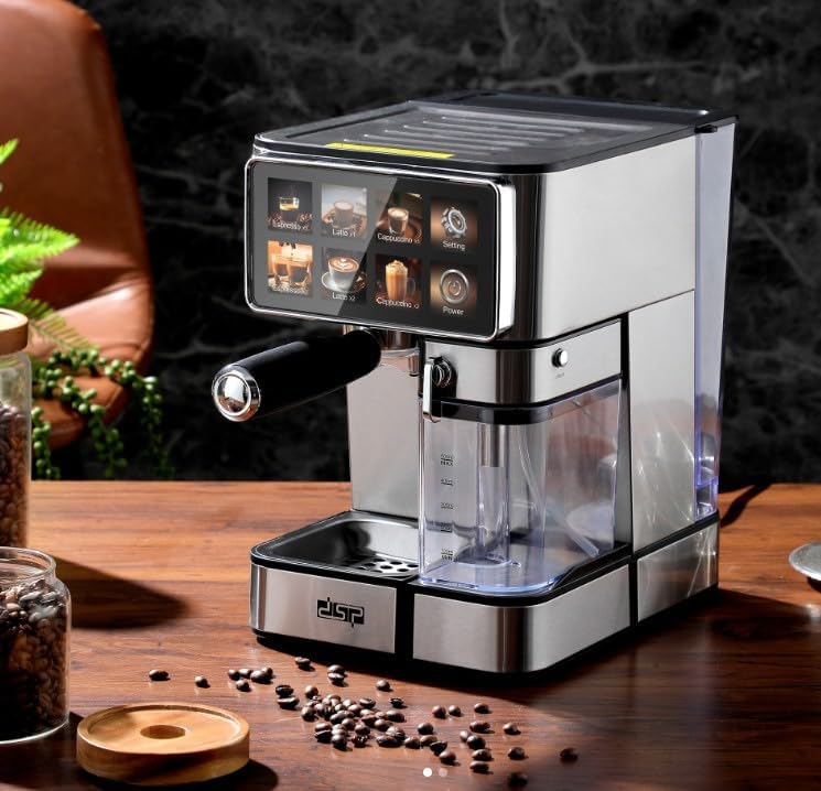 ماكينة صنع قهوة الإسبريسو DSP - 1350 واط، مضخة 15 بار، 1.8L خزان مياه، خافق حليب | ماكينة قهوة - KA3149