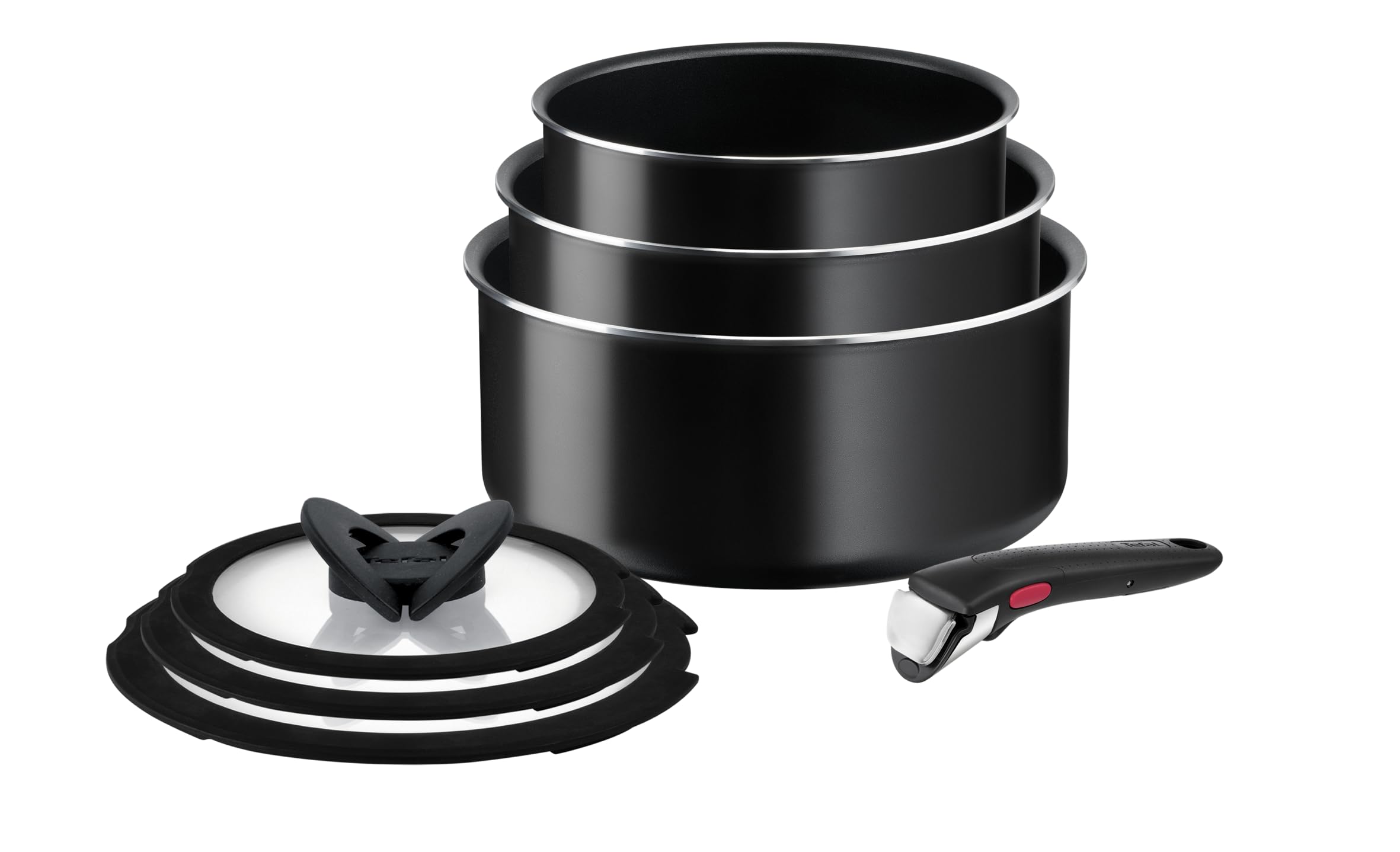 Tefal Cooking Set, Ingenio Easy On 7-piece Stackable cookware set with a removable handle, Non-Stick Coating, Heat Indicator, Diffusion Base, Healthy Cooking, Safe Cookware, Made in France, L1599602