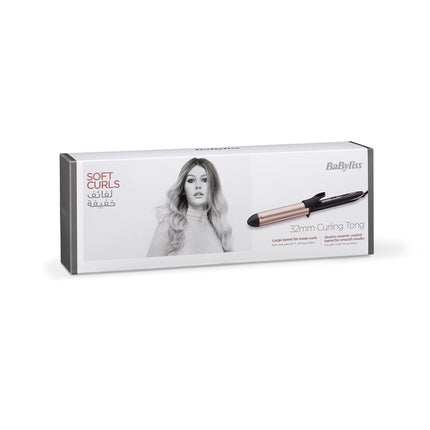 BaByliss Hair Curling Iron, Extensive Wide Reach 32mm Curling Tong Barrel, Ultra-Fast Heat With Led & 6 Temperature Setting 160°C-210°C, 2.5m Ceramics Swivel Cord, C452SDE (Rose Quartz)