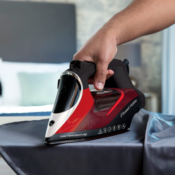 Russell Hobbs 2600W One Temperature Steam Iron, 350ml Capacity, Safe for all Fabrics Ironing & 50 g Steaming Including Abaya مكواة بخار 2600 واط من راسل هوبس، امنة لجميع الاقمشة للكي والبخار بما في ذلك العباية