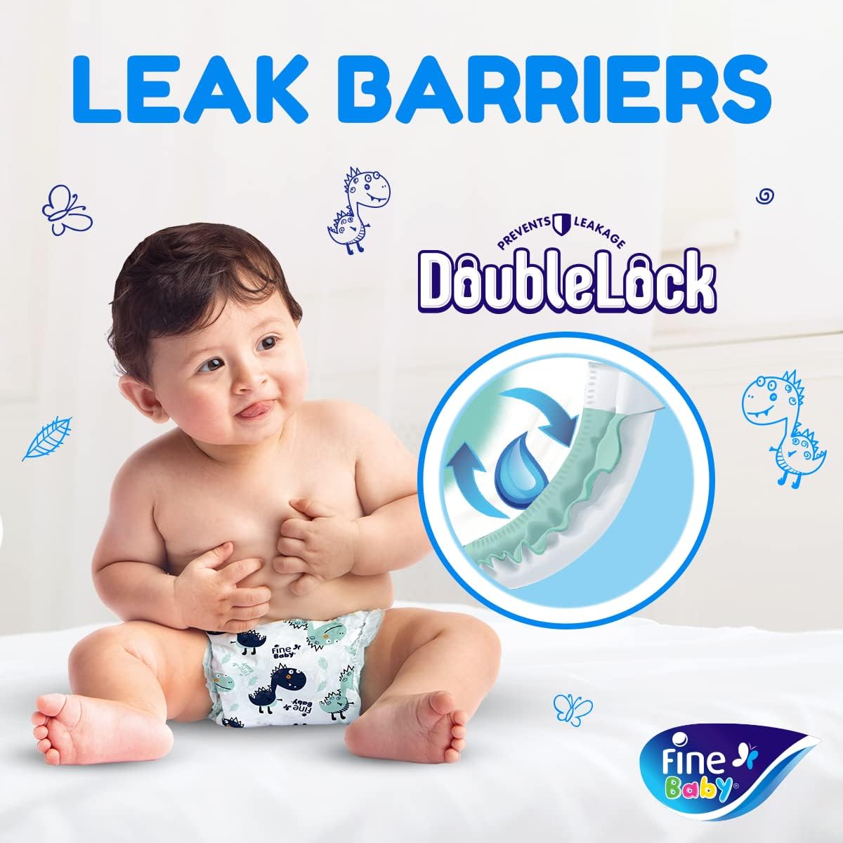 Baby Diapers Size 5 (11-18kg) Maxi, 120 count - Fine Baby with the new Double Lock leak barriers حفاظات فاين بيبي بلوشن لمسة الأم، حجم ماكسي 10-22 كغم، العبوة الكبيرة 120 حفاظة