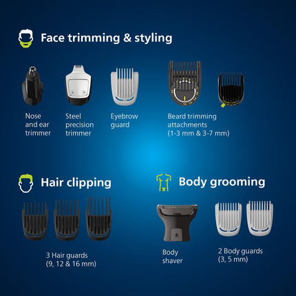 Philips All-in-One Trimmer MG7920/15 | 13-in-1 Face, Hair & Body Grooming | Nose & Ear | 120min Cordless, Showerproof