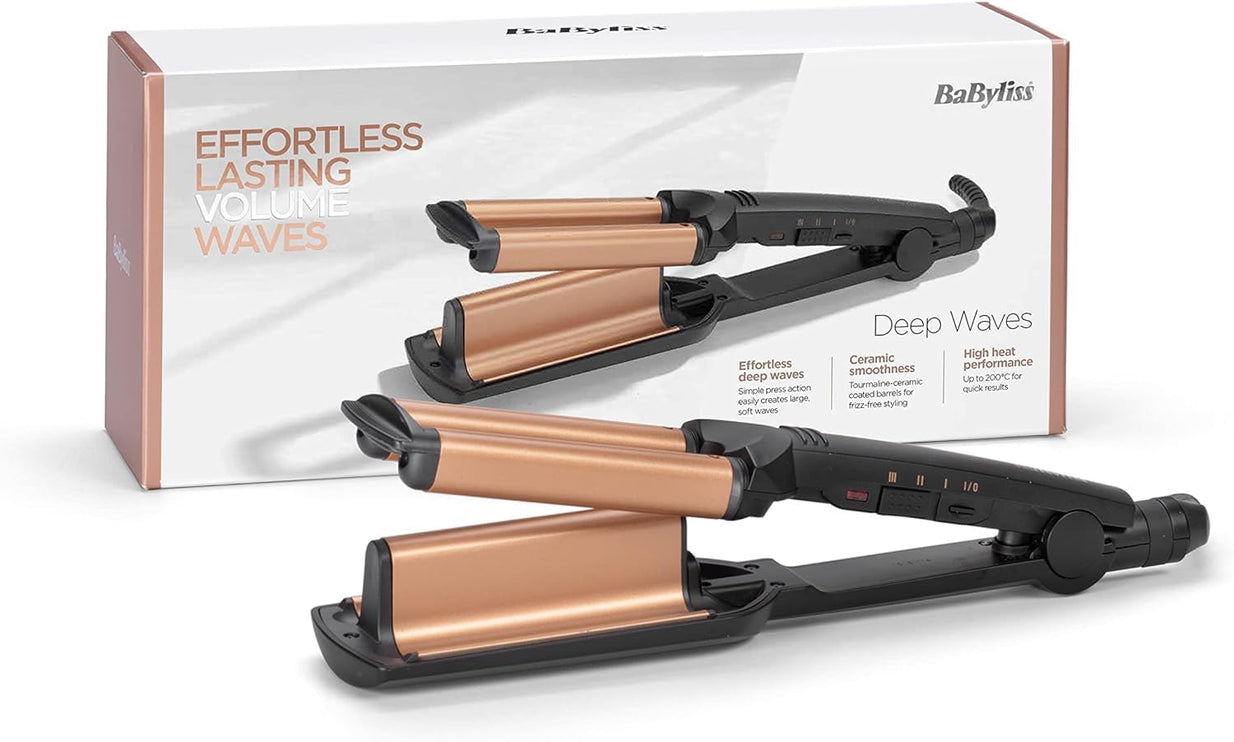 BaByliss Deep Waves Styler, Swivel Cord For Ease Of Use, Floating Plates For Even Heat Distribution, Long-lasting Styling Results & Ceramic Heating Technology, W2447SDE