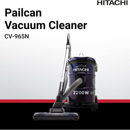 HITACHI Drum Vacuum Cleaner 2200 Watts, 21L Tank Dust Capacity, Aero Power Brush to Clean Efficiently, Metal Pipe, Dusting Brush & Crevice Nozzle, Washable Filter, Best for Home & Office, CV965NBLGCM
