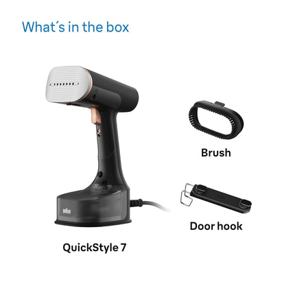 Braun QuickStyle 7, Garment Steamer with Dual Heated FreeGlide 3D Plate, Handheld Garment Steamer with FastHeating 35 Sec, Vertical Ironing, Capacity 250ml, Cord 3m, 1600 Watts - GS 7077 BK - Black