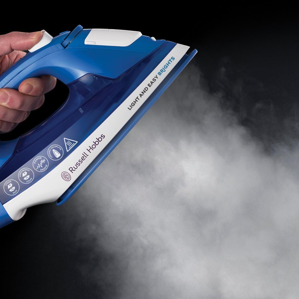 Russell Hobbs Steam Iron 2400W Max Power, Portable Clothing Iron, Quick Heat-up with Non-Stick Ceramic Soleplate, Auto-off Function, Continuous & Vertical Steam,  Blue 26483GCC