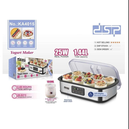 Electric Yogurt Maker, 1.44L, 8 Glass Cups, LED Display, Touch Control, 25W, KA4015