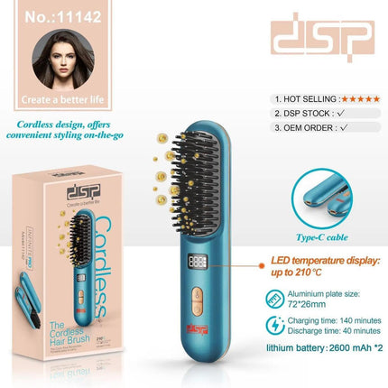 Dsp Professional Cordless Hair Straightener Brush, 11142