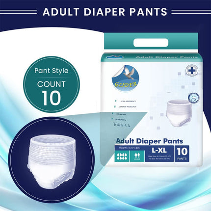 GLIDER Pant Style Adult Pull Ups Diaper (35-47in, 90-120cm, Large-XL )- Count 10