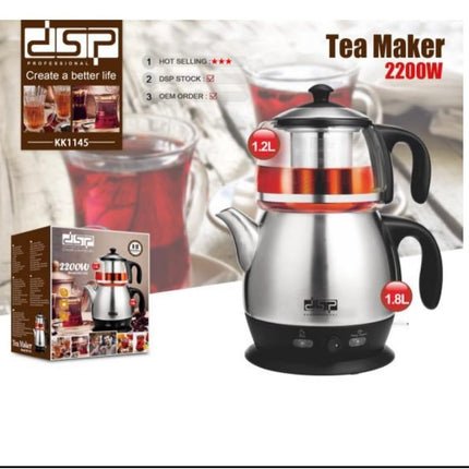 DSP Professional Electric Tea Maker with 2200W Power, 1.2L and 1.8L Capacity, Stainless Steel Design, Perfect for Home or Office, -KK1145