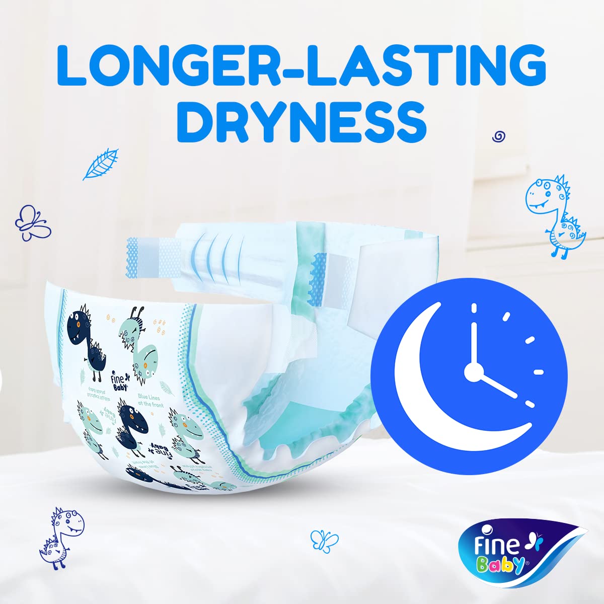 Baby Diapers Size 5 (11-18kg) Maxi, 120 count - Fine Baby with the new Double Lock leak barriers حفاظات فاين بيبي بلوشن لمسة الأم، حجم ماكسي 10-22 كغم، العبوة الكبيرة 120 حفاظة