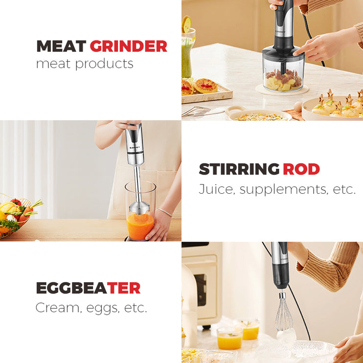 JAMAKY 6-IN-1 3000W Hand Blender with 500 Meat Chopper and Whisk,600ml Mixing Cup,Dough Mixer,JMK3014