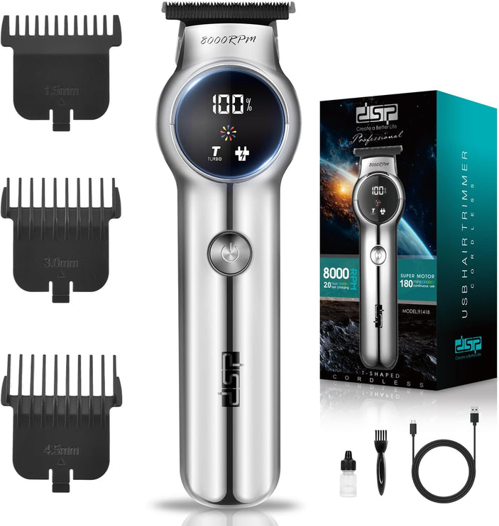 DSP Zero Gap Trimmer for Men, Hair Trimmer for Men, Clippers for Hair Cutting, Turbo Speed, Cordless Clippers for Men, USB C, 8000 RPM, Fast Charging, LED Display (Gray)