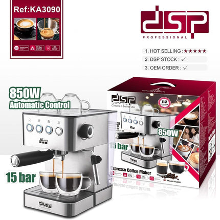 DSP Espresso 15 Bar Coffee Maker KA3090 | Capuccino | Milk Foam | Modern Kitchens | Steam Nozzle for Frothing Milk and Preparing Hot Drinks