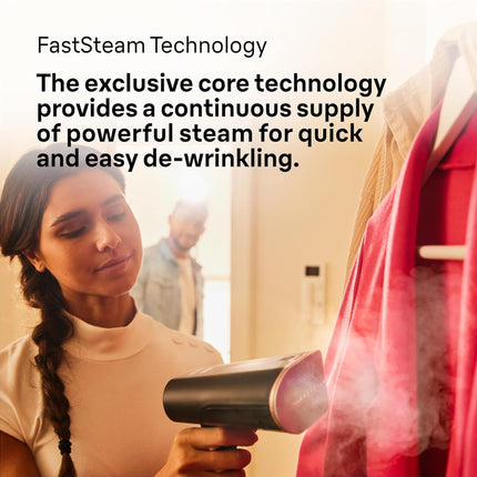 Braun QuickStyle 7, Garment Steamer with Dual Heated FreeGlide 3D Plate, Handheld Garment Steamer with FastHeating 35 Sec, Vertical Ironing, Capacity 250ml, Cord 3m, 1600 Watts - GS 7077 BK - Black