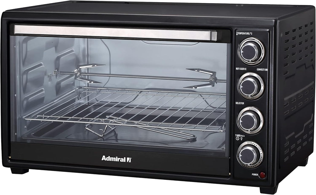 Admiral 60L Stainless Steel Electric Oven with Motorized Rotisserie, 2800W, Adjustable Temperature, 60 Minutes Timer, Multi Cooking Function, ADEO60NBSCP, 1 Year Warranty.