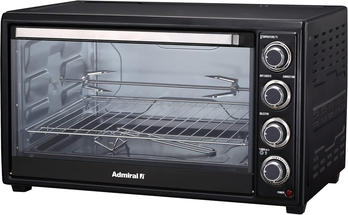 Admiral 60L Stainless Steel Electric Oven with Motorized Rotisserie, 2800W, Adjustable Temperature, 60 Minutes Timer, Multi Cooking Function, ADEO60NBSCP, 1 Year Warranty.