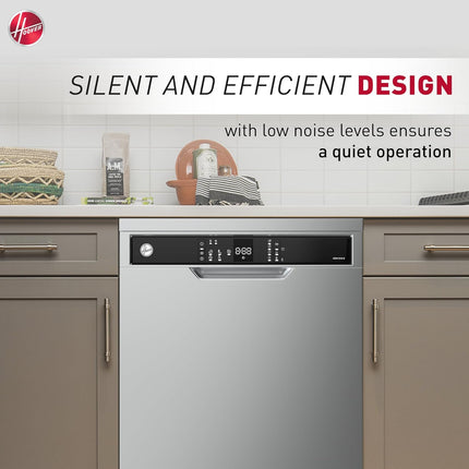 Hoover Freestanding Dishwasher, 12 Place Settings, 5 Programs, Push Button, Delay Start, Half Load Cleaning, Child Safety Lock, Quiet Operation, 1 Year Warranty ,Made in Turkey - Inox - HDW-V512-S
