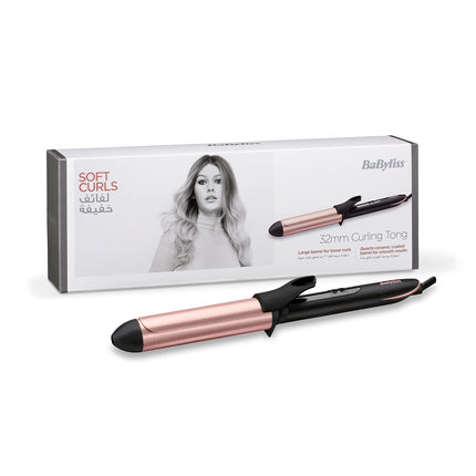 BaByliss Hair Curling Iron, Extensive Wide Reach 32mm Curling Tong Barrel, Ultra-Fast Heat With Led & 6 Temperature Setting 160°C-210°C, 2.5m Ceramics Swivel Cord, C452SDE (Rose Quartz)