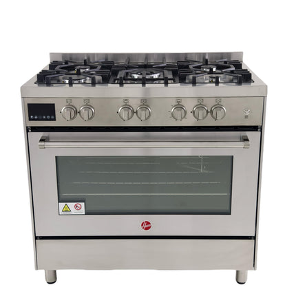 Hoover 90x60 Full Gas Cooker with 5 Gas Burners(1 Wok), Full Safety,Gas Oven & Grill, Auto Ignition, H Cast Iron Support, Cooling & Convection Fan, 3 Layer Glazed Doo 1-YearWarranty - SS -HGC-G95G-PS