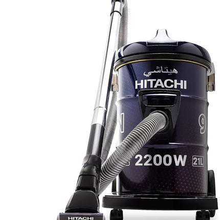 HITACHI Drum Vacuum Cleaner 2200 Watts, 21L Tank Dust Capacity, Aero Power Brush to Clean Efficiently, Metal Pipe, Dusting Brush & Crevice Nozzle, Washable Filter, Best for Home & Office, CV965NBLGCM