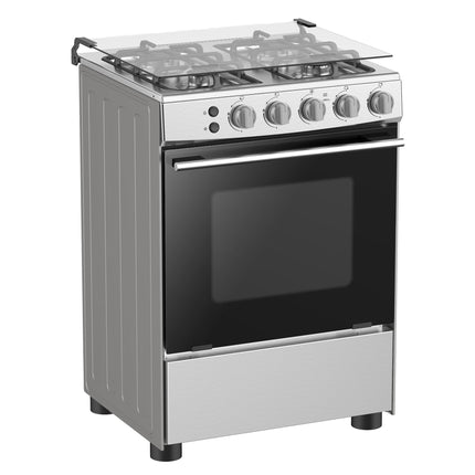 Hisense Freestanding 60 cm Gas cooker with 4 Burners with FFD Autoignition, Cast Iron Pan Support, Wok Burner, Glass Lid, Flame Failure, Oven cap, Gas Grill - ‎HFG60121X