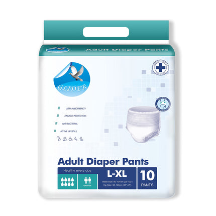 GLIDER Pant Style Adult Pull Ups Diaper (35-47in, 90-120cm, Large-XL )- Count 10