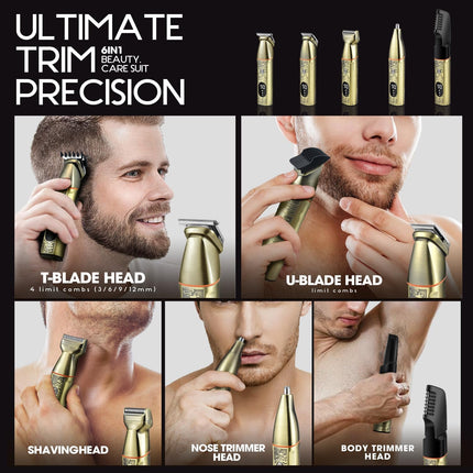 DSP 6 in 1 Man's Grooming Kit, Clipper and Trimmer Set, Trimmer Professional Barber, Shaving Mustache, Body, Nose Hair Trimmer, Waterproof IPX6, U-Shaped Hair Clipper