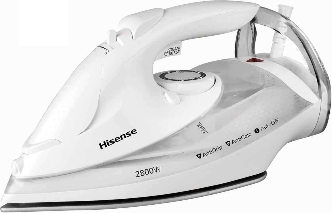 Hisense Steam Iron for Clothes-2800W Powerful Steam of 30 gm/min, water tank with 0.3 L, Press Spray Function, Anti-Clacium, Anti-Drip, Vertical Stream, Auto-Shut off, H28SIWES1
