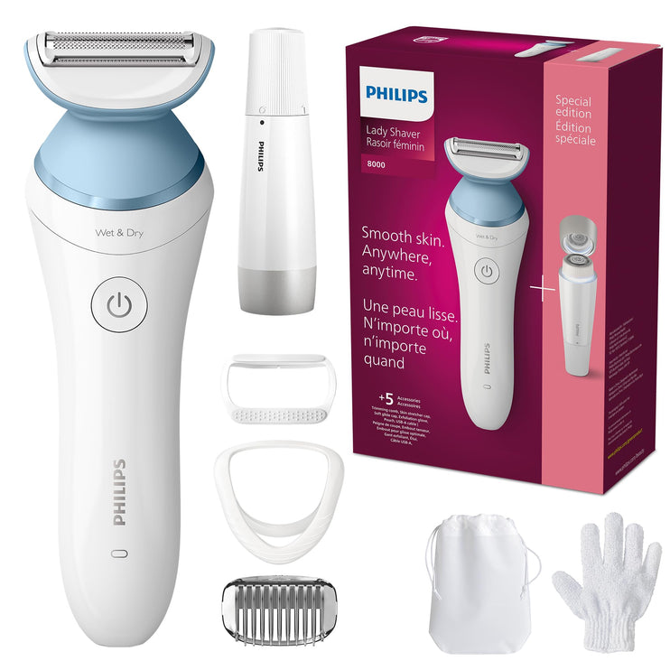 PHILIPS Beauty Lady Electric Shaver Series 8000 with Electric Facial Hair Remover, Cordless, BRL166/91